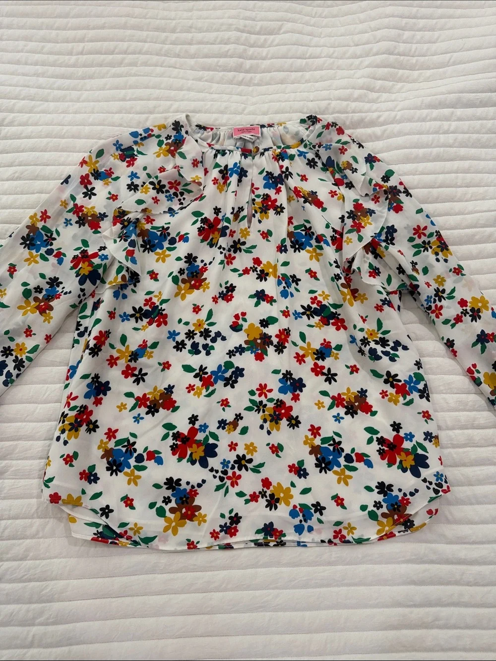 kate spade White Floral Print Blouse with Multicolor Flowers